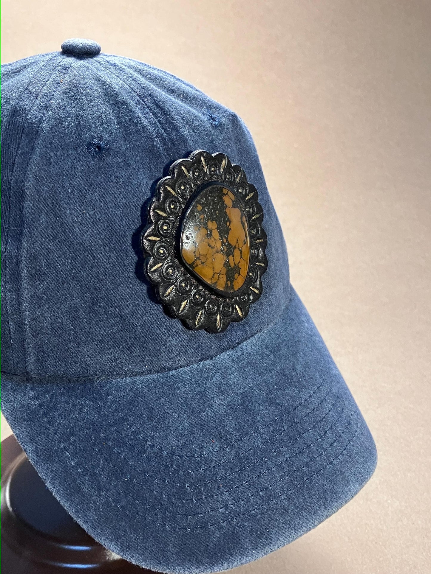 Soft Cotton Baseball Cap with Stone set in Leather