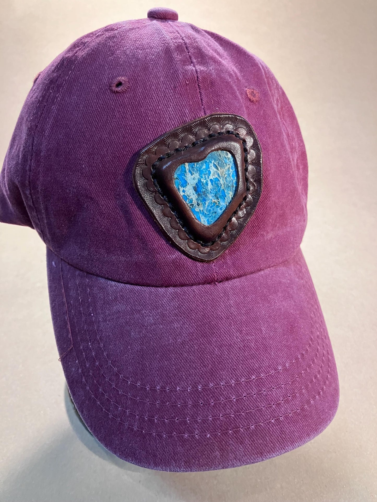 Soft Cotton Baseball Cap with Stone set in Leather