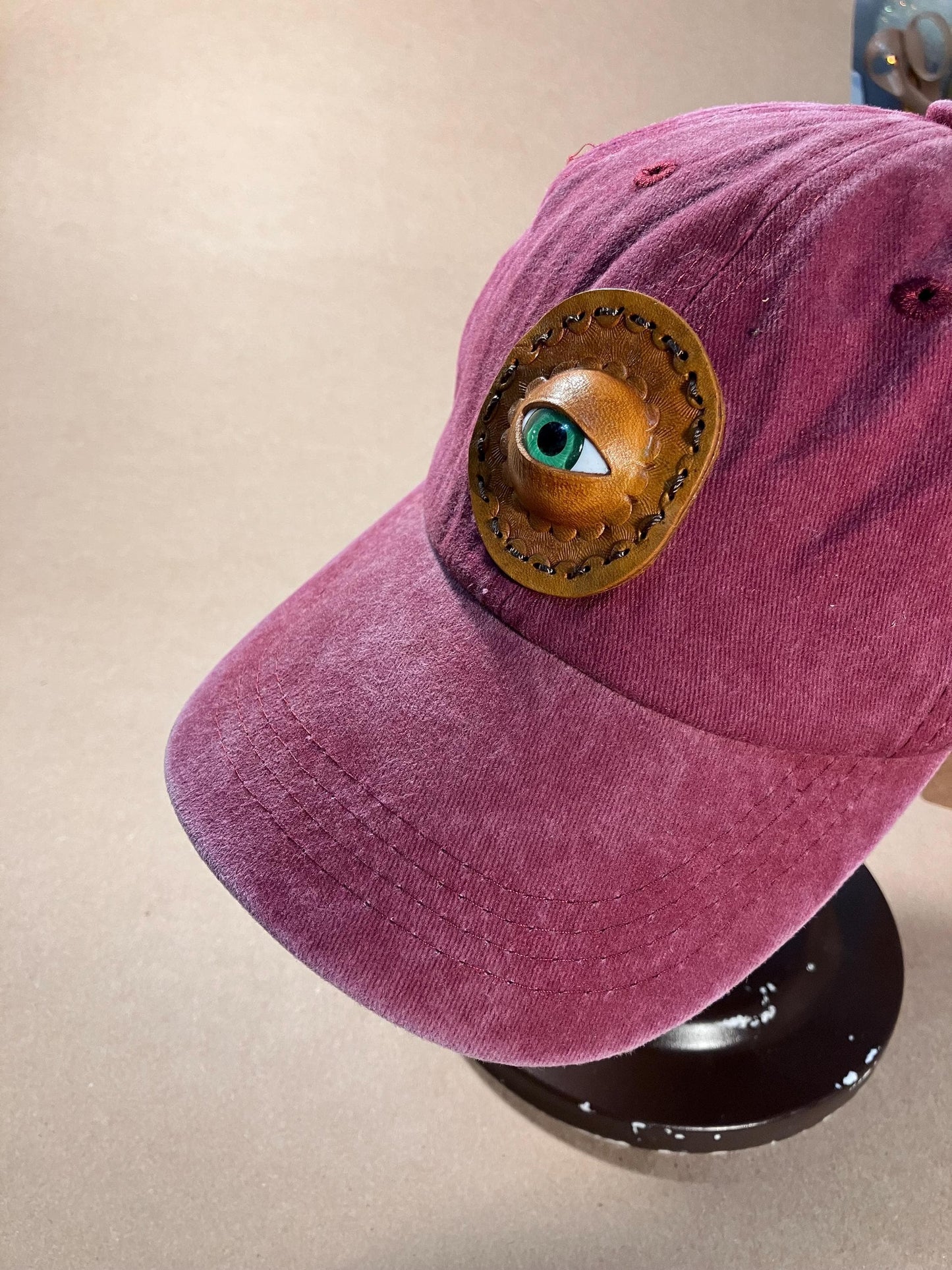 Soft Cotton Baseball Cap with EYE set in Leather