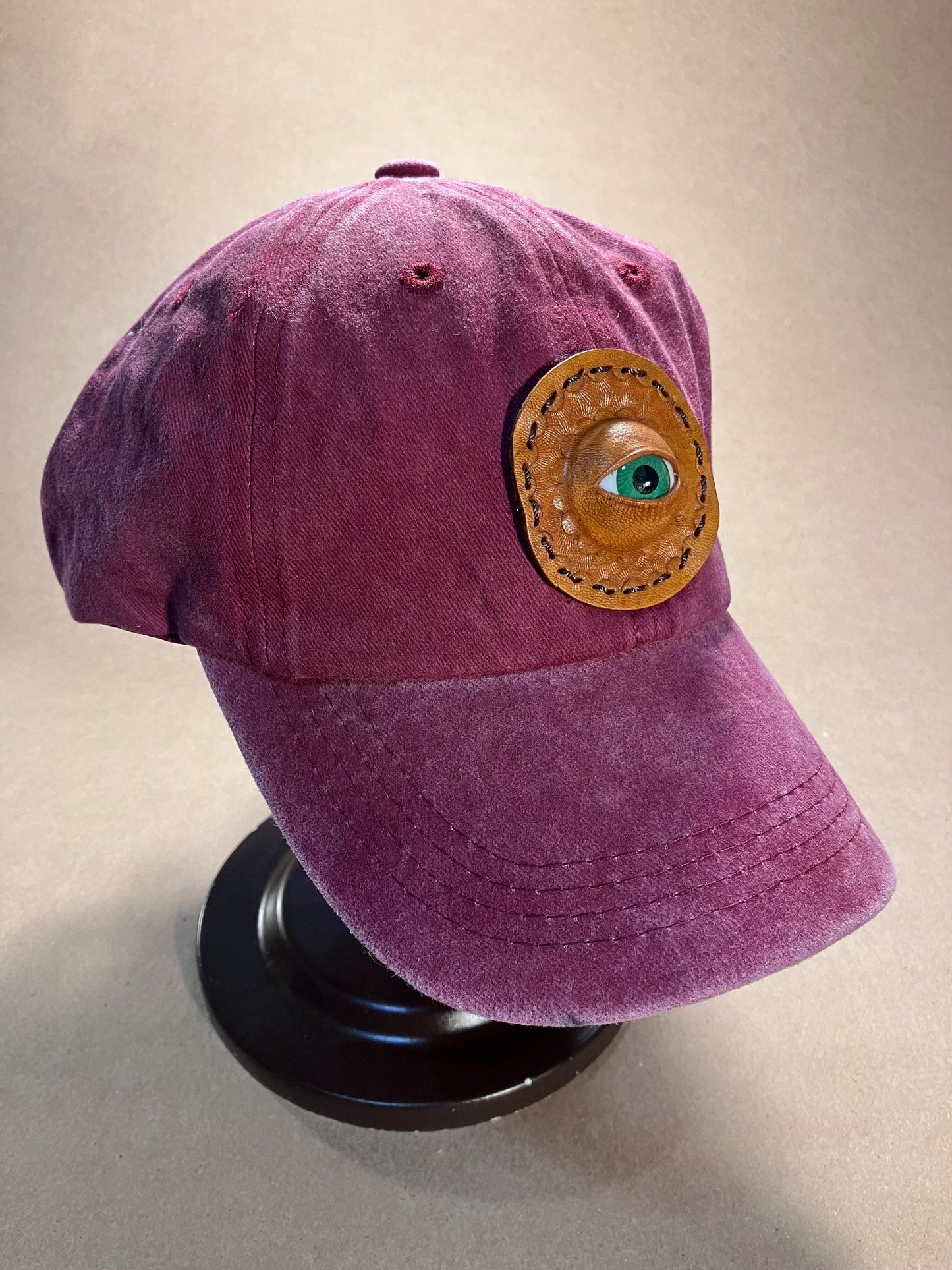 Soft Cotton Baseball Cap with EYE set in Leather