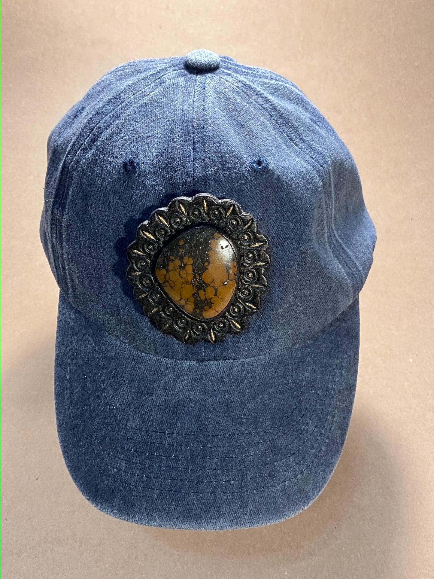 Soft Cotton Baseball Cap with Stone set in Leather