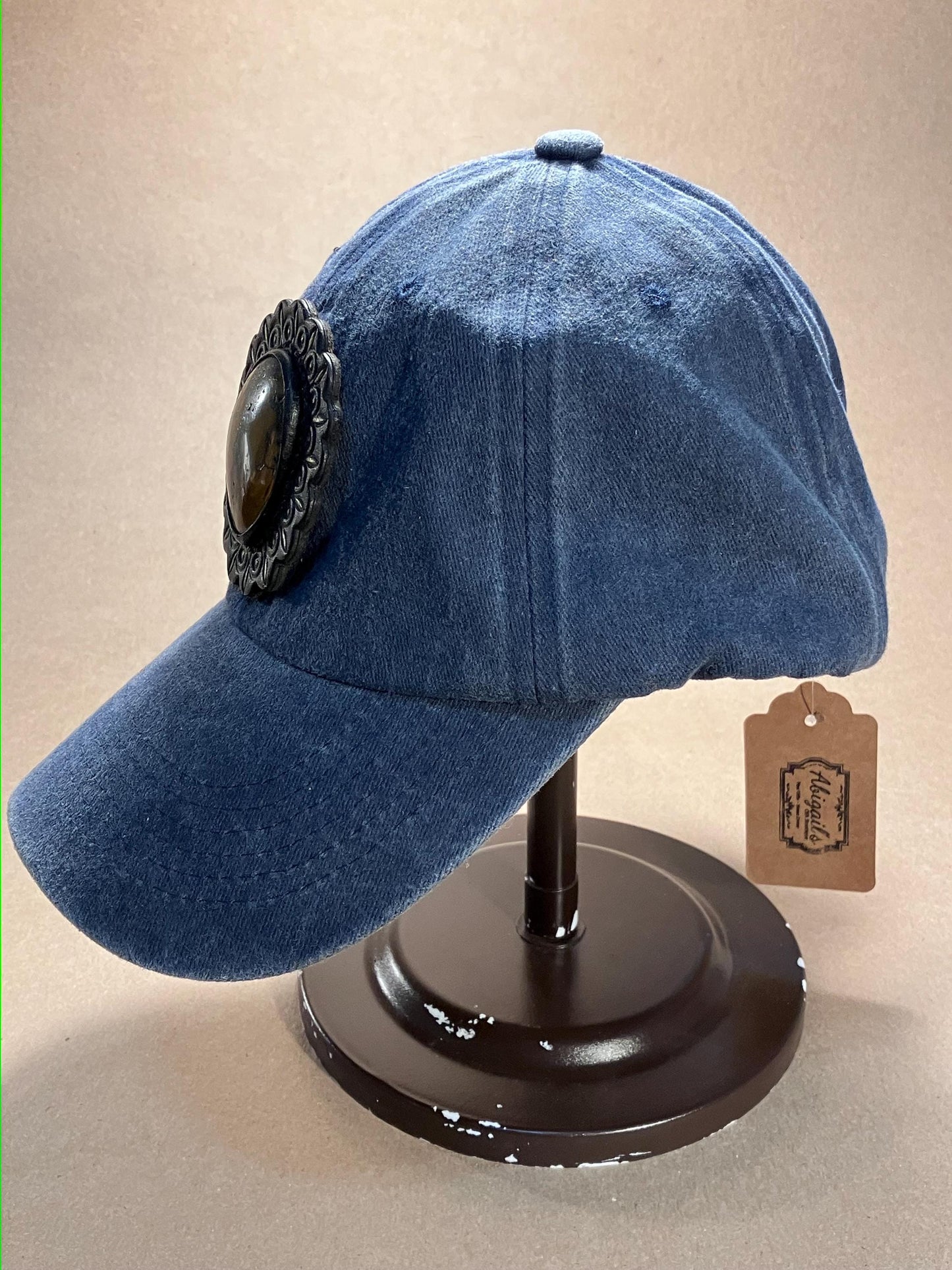 Soft Cotton Baseball Cap with Stone set in Leather