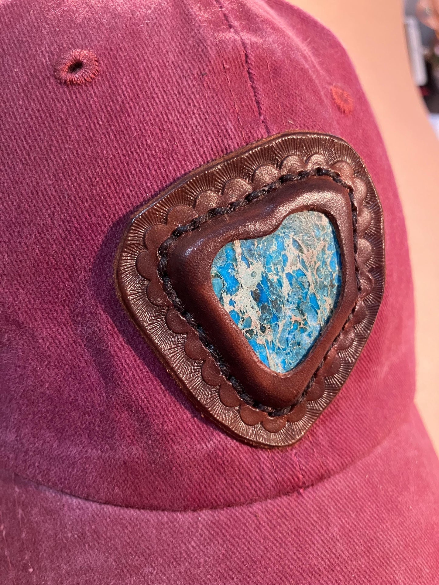 Soft Cotton Baseball Cap with Stone set in Leather