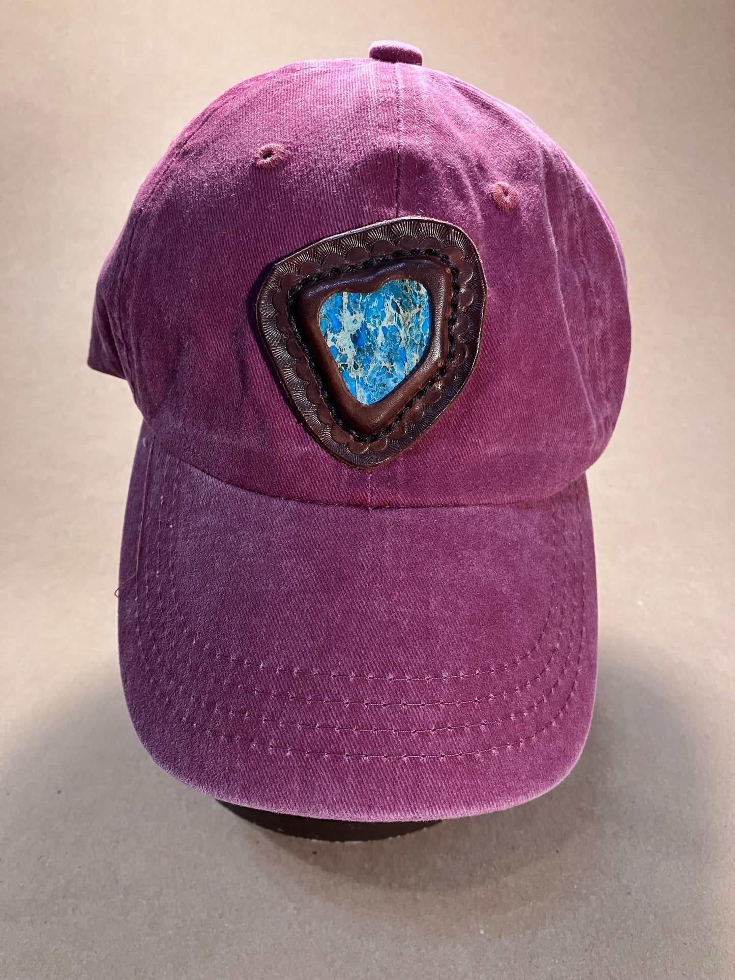 Soft Cotton Baseball Cap with Stone set in Leather