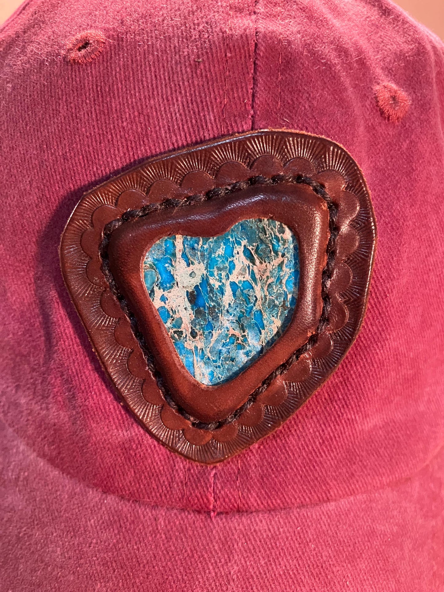 Soft Cotton Baseball Cap with Stone set in Leather