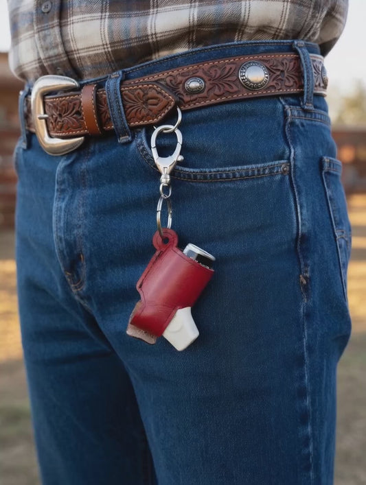 Full Grain Leather Inhaler Case - Handcrafted Clip-On Asthma Puffer Holder Texas Workshop